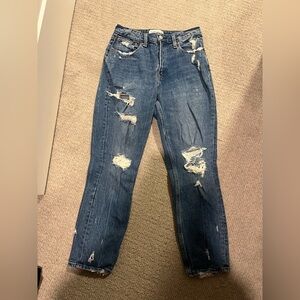 Abercrombie & Fitch Distressed Straight Leg Jeans - Blue- Curve Love-Size 6